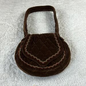 Vintage Carpetbags of America brown quilted velvet  embroidered shoulder bag